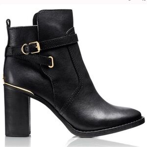 Tory Burch Kayden Buckle Strap Leather Ankle Boots Black 9.5